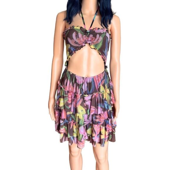 NWT Rococo Sand Printed Cutout Mini Dress - Picture 7 of 9